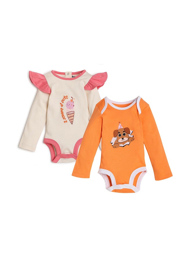 BONTOTS Infant Girls Pack of 2 Graphic Printed Organic Cotton Bodysuits - Image 1